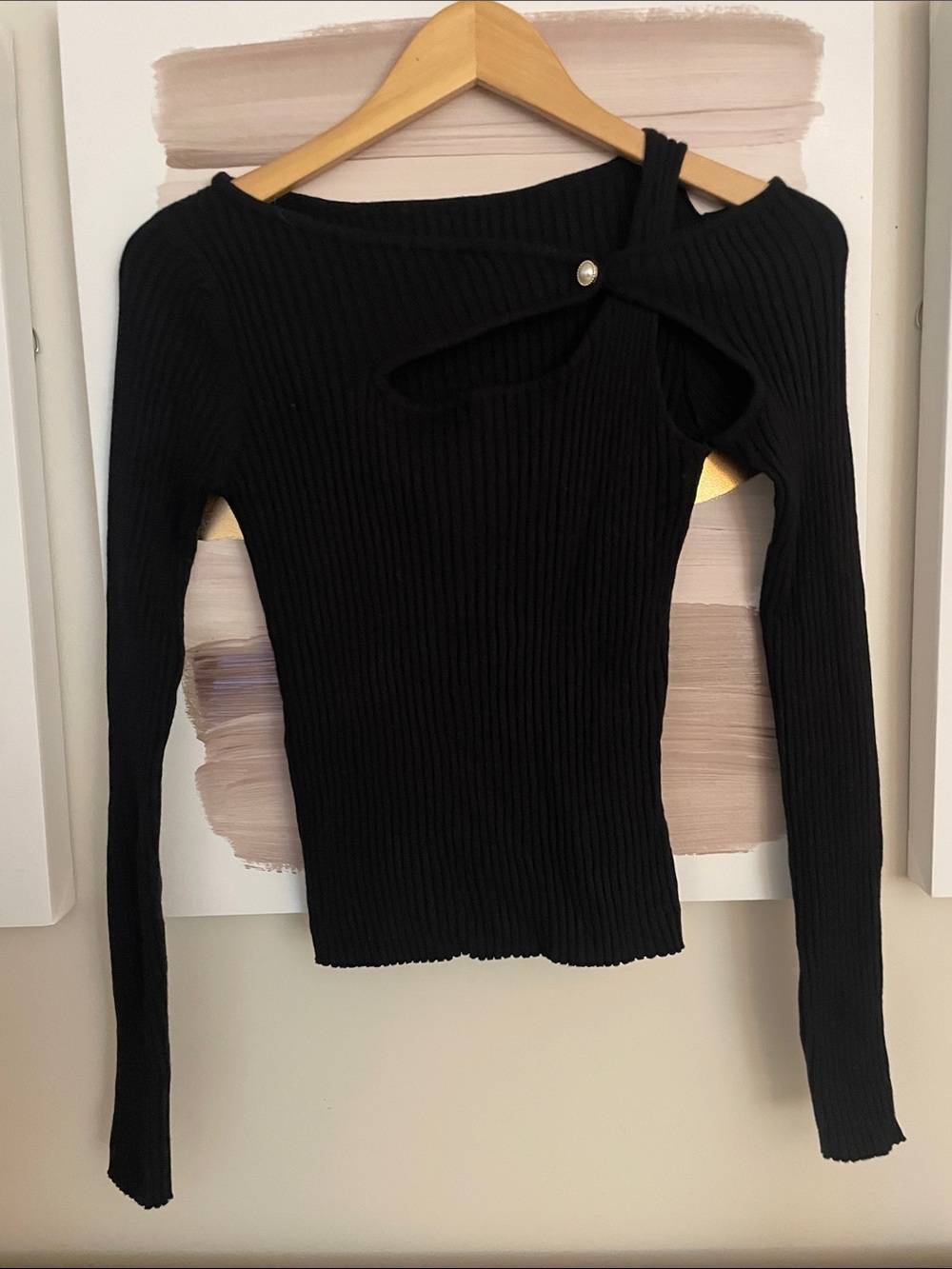 SHEIN Black Ribbed Cutout Long Sleeve Sweater